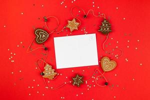 Christmas greeting postcard mockup with glitter photo