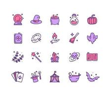 Magic Witch Halloween Signs Color Thin Line Icons Set. Vector