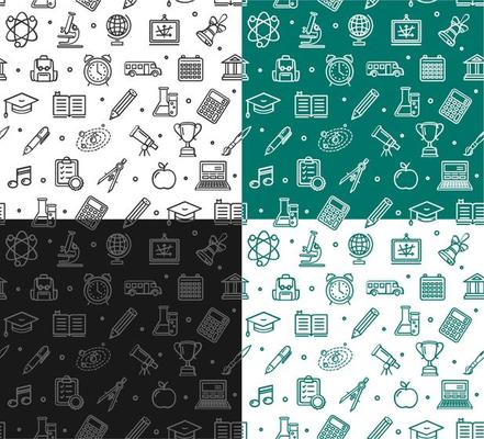 School Seamless Pattern Background Set. Vector