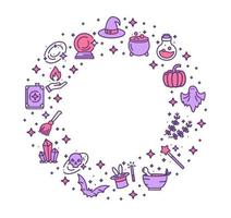 Magic Witch Halloween Design Template Thin Line Icon Frame Concept. Vector