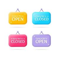 3d Open and Close Sign Set Plasticine Cartoon Style. Vector