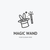 Magic Wand and Hat Sign Thin Line Icon Emblem Concept. Vector