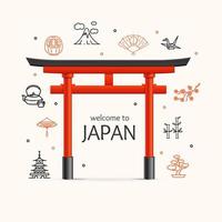 Welcome Japan Travel Concept with Torii Gate. Vector