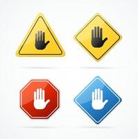 Realistic Detailed 3d Stop Signs Set with Stop Hand Gesture. Vector