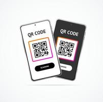 Realistic Detailed 3d Mobile Phone Screen with Qr Code Scanner Set. Vector