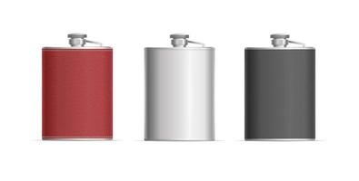 Realistic Detailed 3d Blank Hip Flask Whiskey Set. Vector