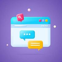 3d Browser with Speech Bubble Set Cartoon Style. Vector