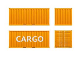 Realistic Detailed 3d Shipping Cargo Container Orange Set. Vector