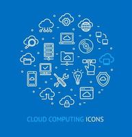 Cloud Computing Round Design Template Thin Line Icon Concept. Vector