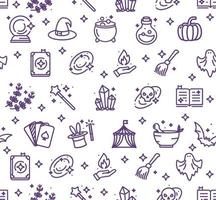 Magic Witch Halloween Signs Seamless Pattern Background on a White. Vector