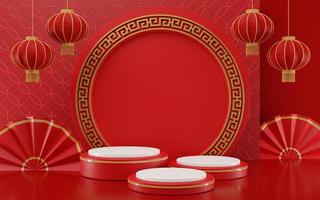 Chinese new year mock up Cylinder podiums, Chinese Festivals, empty pedestal template photo