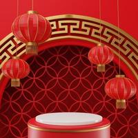 Chinese new year mock up Cylinder podiums, Chinese Festivals, empty pedestal template photo