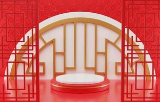 3D rendering illustration Chinese new year mock up Cylinder podiums, Chinese Festivals, empty pedestal template for product display decorated, geometric background, cosmetics stand concept, abstract photo