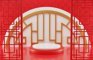 3D rendering illustration Chinese new year mock up Cylinder podiums, Chinese Festivals, empty pedestal template for product display decorated, geometric background, cosmetics stand concept, abstract photo