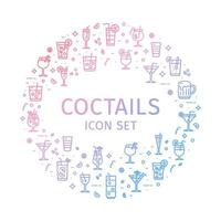 Coctails Round Design Template Thin Line Icon Concept. Vector