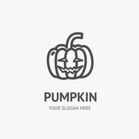 Pumpkin Halloween Sign Thin Line Icon Emblem Concept. Vector