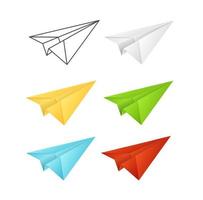 Paper Plane Realistic Detailed 3d and Thin Line Set. Vector