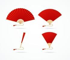 Realistic Detailed 3d Folding Asian Hand Fans Set. Vector