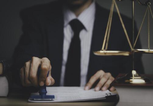 Justice lawyers with Judge gavel, Businessman in suit or lawyer Hiring lawyers in the digital system. Legal law, prosecution, legal adviser, lawsuit, detective, investigation,legal consultant. photo
