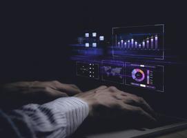 businessman working with business Analytics and Data Management System on computer, online document management and metrics connected to database. Corporate strategy for finance, operations, sales. photo