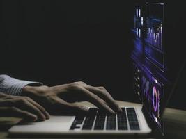 businessman working with business Analytics and Data Management System on computer, online document management and metrics connected to database. Corporate strategy for finance, operations, sales. photo