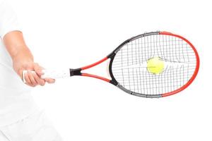 Broken strings in tennis racket photo