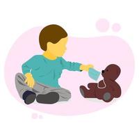 Vector illustration design of kid playing with teddy bear