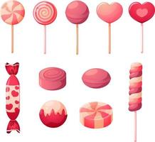 Set of festive lollipops and Valentine's Day candies in pink and white vector