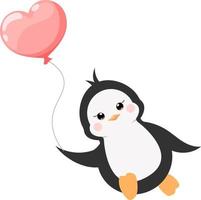 pingüino lindo de dibujos animados con bola de corazón sobre fondo transparente vector