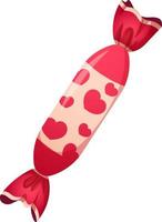 Cartoon candy wrapped in Valentine's Day hearts on transparent background vector