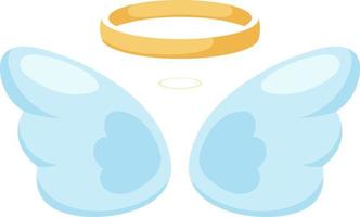 Cartoon angel wings with halo on transparent background vector