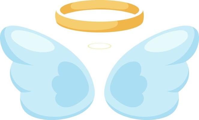Cartoon angel wings with halo on transparent background