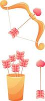conjunto de día de san valentín, arco de cupido de dibujos animados, corazón de flecha y carcaj sobre fondo transparente vector