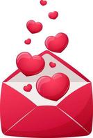carta de amor, sobre rojo con corazones voladores aislados vector