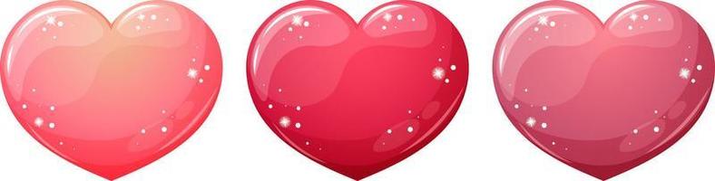 Set of cartoon hearts with sequins in different colors on transparent background vector