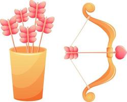 carcaj, manojo de flechas y arco de cupido sobre fondo transparente vector