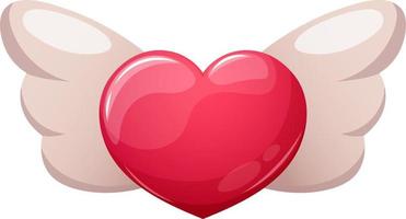 Cartoon red heart with wings on transparent background vector