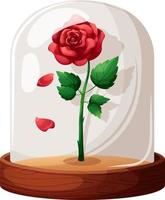 Glass flask with red rose and falling petals cartoon insolated vector