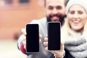 Picture showing happy young couple dating in the city photo