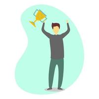Vector illustration design of a man holding a champion's trophy