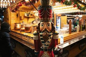 STRASBOURG, FRANCE - December 2021 - Nutcracker decoration on Christmas chalet in Strasbourg market photo