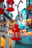 Red Christmas lantern and fairy lights photo