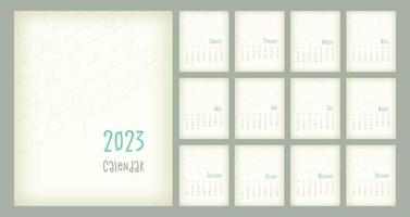 Plantilla de calendario 2023 por meses, concepto de portada de calendario, papel antiguo de estilo vintage con texto. vector