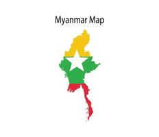 Myanmar Map Vector Illustration National Flag in Background