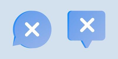 Cross mark symbol on 3d speech bubble chat vector