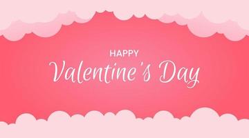 Happy Valentine day lettering typography with clouds on pink gradient background vector