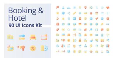 Booking and hotel pixel perfect flat gradient color ui icons kit. Accommodation for tourists. Rent room. Vector isolated RGB pictograms. GUI, UX design for web, mobile