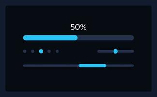 barra de progreso y plantilla de elemento de interfaz de usuario del control deslizante de rango. componente de tablero vectorial aislado editable. interfaz de usuario plana. presentación de datos visuales. widget de diseño web para aplicaciones móviles con tema oscuro vector