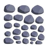 Set of stones. Pile of cobblestones. Gray geological minerals. Heavy wall construction material. Large blocks vector