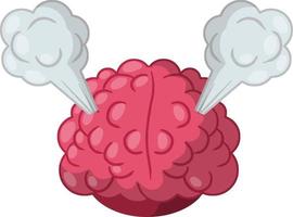 Boiling brain. Steam in the head. Stress and problems with intelligence. Fatigue and lethargy of the internal organ. Pink object with smoke. Cartoon flat illustration vector